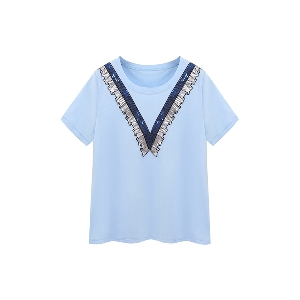 Κυρίες καλοκαίρι γαλάζιο πουκάμισο κοντομάνικο με βασικό υλικό Polyester