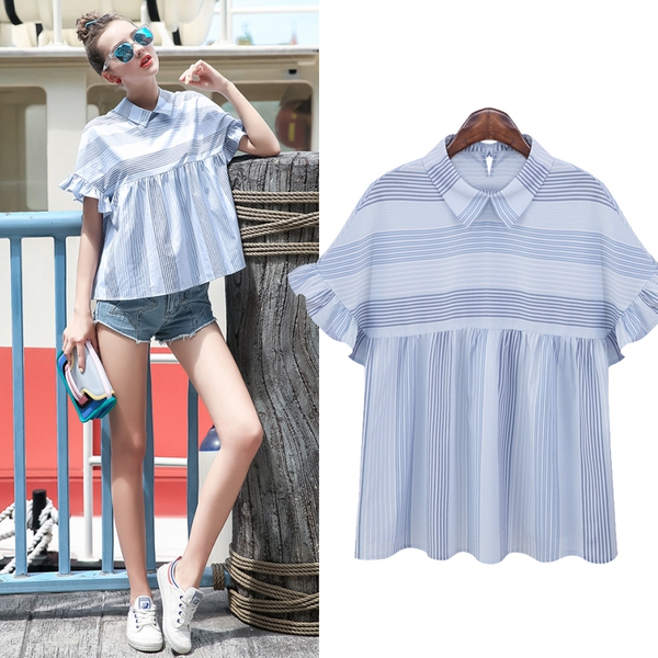 Дамска лятна шифонена и дантелена свободна риза с къс ръкав за най-горещите дни