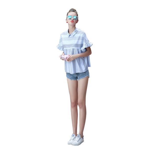 Дамска лятна шифонена и дантелена свободна риза с къс ръкав за най-горещите дни