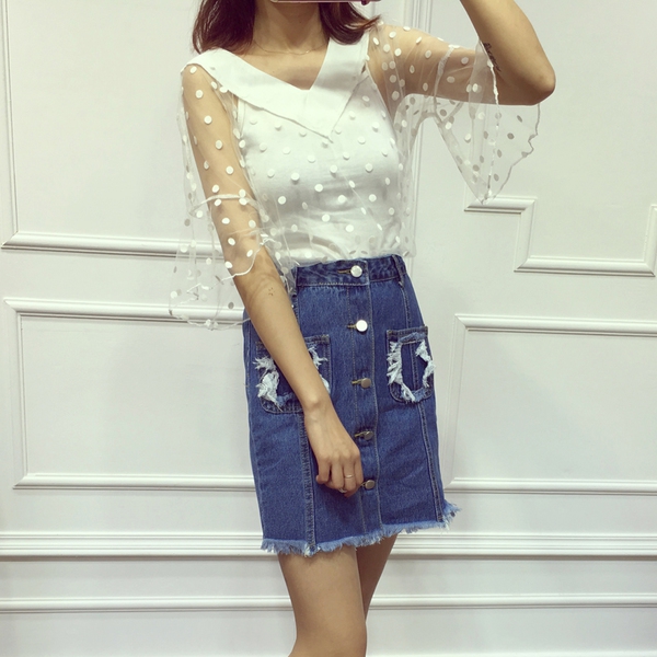 Дамски летни нежни ризи с къс ръкав от две части с V образно деколте бели, черни, сини, зелени