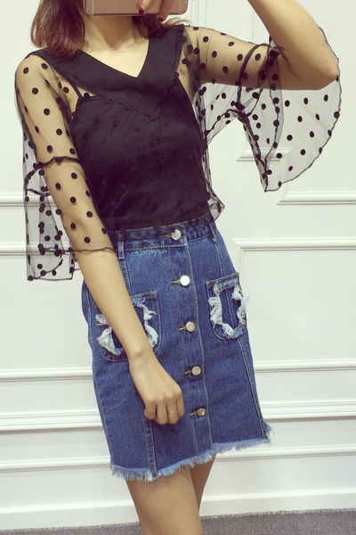 Дамски летни нежни ризи с къс ръкав от две части с V образно деколте бели, черни, сини, зелени