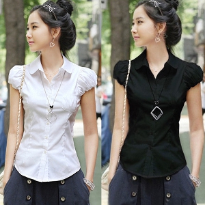 Дамски летни ризи с къс ръкав тип слим изработени от памук  2 модела 