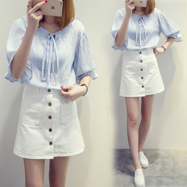 Дамски летни ризи с черни, сини и червени райета модел от памук за пътуване и ежедневие