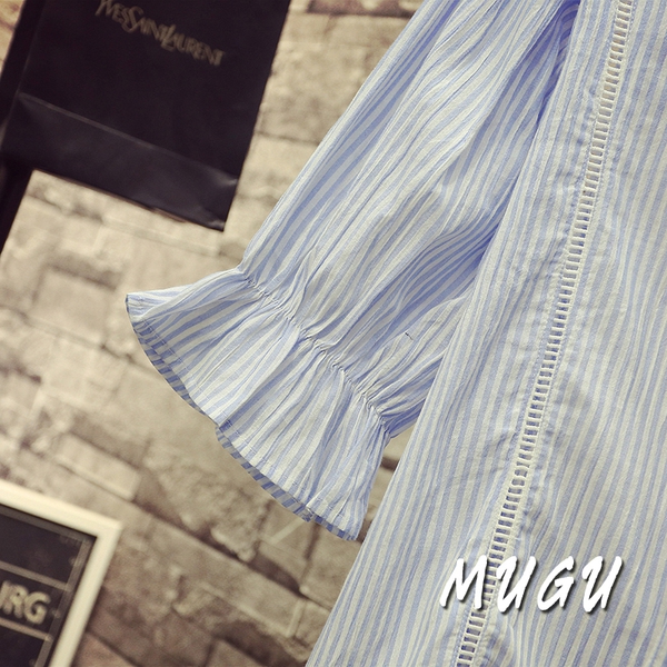 Дамски летни ризи с черни, сини и червени райета модел от памук за пътуване и ежедневие