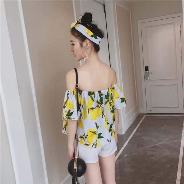 Дамска лятна модерна тънка риза с къс ръкав свеж модел с лимонов принт