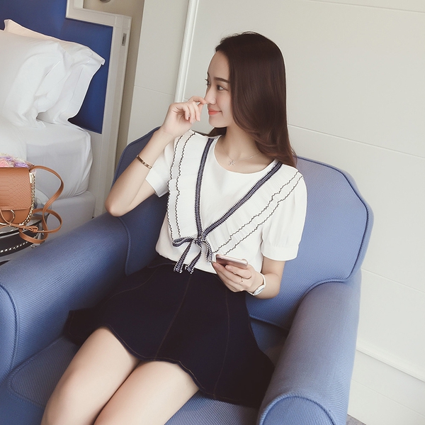 Κυρίες καλοκαίρι λευκό πουκάμισο με κοντά μανίκια