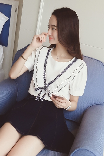 Κυρίες καλοκαίρι λευκό πουκάμισο με κοντά μανίκια