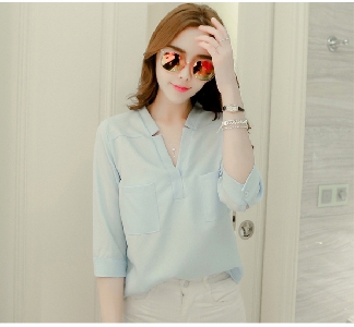 Дамска пролетно-лятна шифонена риза с V-образно деколте: 5 цвята