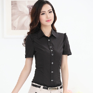Дамски ризи с къс ръкав изработени от памук в бял черен и син цвят 