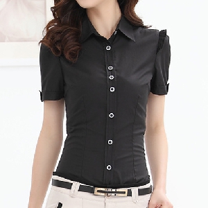 Дамски ризи с къс ръкав изработени от памук в бял черен и син цвят 