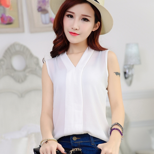 Дамски едноцветни червени, лилави, черни, цветни с флорални мотиви и шифонени ризи без ръкави елегантни топ модели