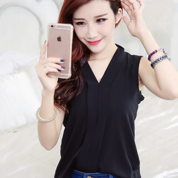 Дамски едноцветни червени, лилави, черни, цветни с флорални мотиви и шифонени ризи без ръкави елегантни топ модели