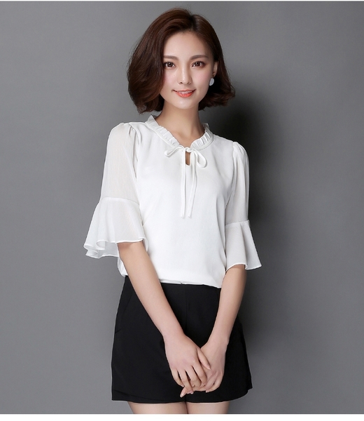 Дамски летни едноцветни и с флорални мотиви ризи с къс и широк ръкав зелени, розови, бели, черни и бели с принтове