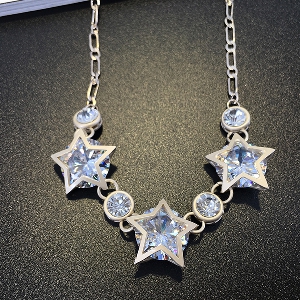 Дамска огърлица с звезди в синьо златист цвят