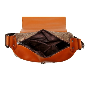 Дамски кожени чанти ретро модели за през рамо кафяви с симетрични фигурки и елементи, размери 29 см *21 см* 19 см
