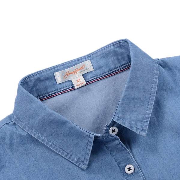 Дамски дълги памучни пролетни, летни и есенни дънкови ризи с къс ръкав, светъл и тъмен деним