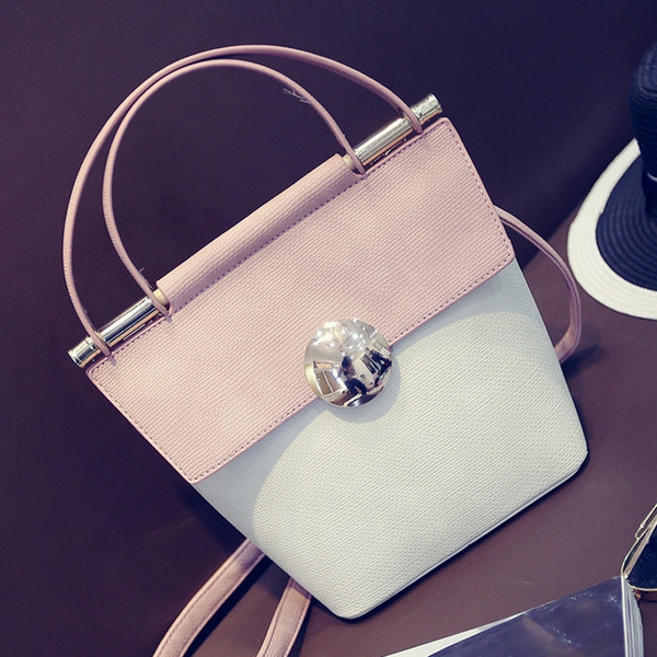 Дамска  ежедневна чанта с кръгла дръжка и огледално топче за закопчаване в различни цветове