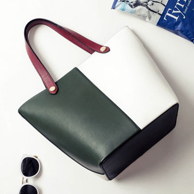 Дамска голяма чанта в два цвята от двете страни, с дълга и къса дръжка от еко кожа