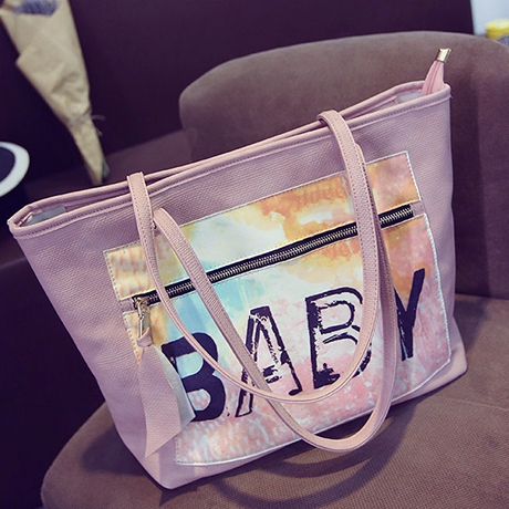 Дамска чанта BABY с голяма дръжка в черен, розов и сив цвят, подходяща за пътуване или всеки ден