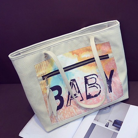 Дамска чанта BABY с голяма дръжка в черен, розов и сив цвят, подходяща за пътуване или всеки ден