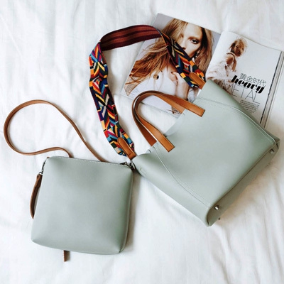 Дамска чанта 2 в 1 : голяма чанта с къса дръжка и малка чанта с къса дръжка в различни цветове