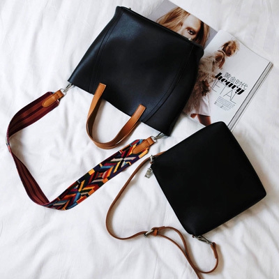 Дамска чанта 2 в 1 : голяма чанта с къса дръжка и малка чанта с къса дръжка в различни цветове