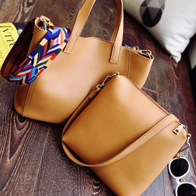 Дамска чанта 2 в 1 : голяма чанта с къса дръжка и малка чанта с къса дръжка в различни цветове
