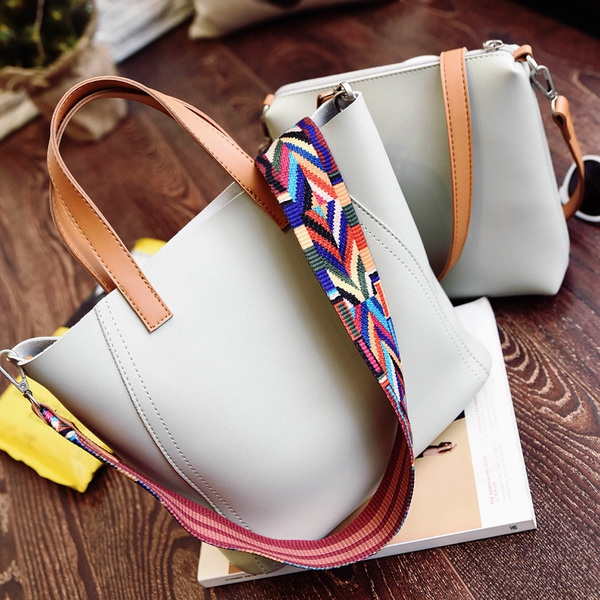 Дамска чанта 2 в 1 : голяма чанта с къса дръжка и малка чанта с къса дръжка в различни цветове