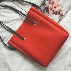 Дамска чанта 2 в 1 голям модел с малко портмоне в нея в три различни цвята: черен, червен и сив