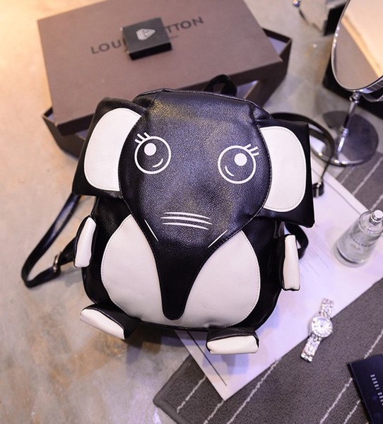 Сладка дамска раница в син,розов и черен цвят - панда и слонче