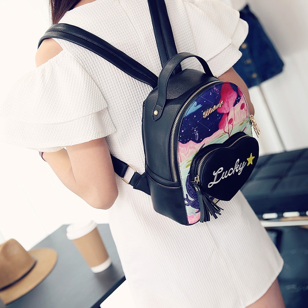 Сладки малки водоустойчиви дамски раници от изкуствена кожа в черен,син и розов цвят- Lucky