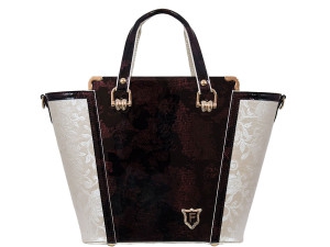 Дамска удобна чанта в бордо и бежов цвят изработен от еко кожа - българско производство