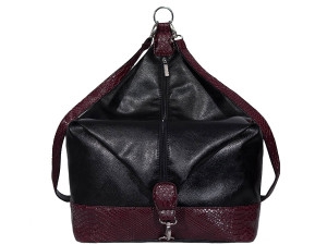 Дамска чанта в черен и бордо цвят от изкуствена кожа подходяща за ежедневие - българско производство