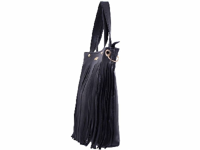 Дамска черна чанта с ресни  еко кожа бг производство