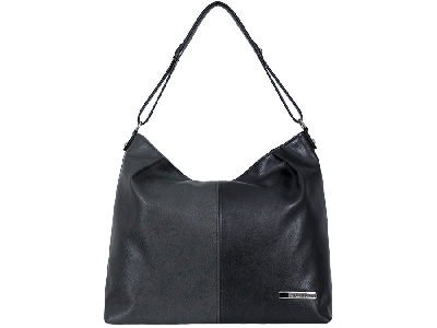 Γυναικεία μαύρη δερμάτινη τσάντα σε συνδυασμό μοντέλο μαύρο / γκρι επικάλυψη από ασήμι
