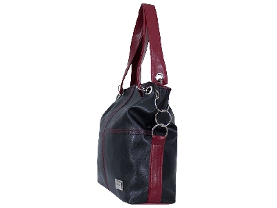 Дамска нова уникална чанта от изкуствена кожа и комбинация между черен цвят и червена удължена дръжка БГ производител 