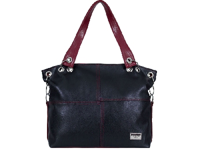 Дамска нова уникална чанта от изкуствена кожа и комбинация между черен цвят и червена удължена дръжка БГ производител 