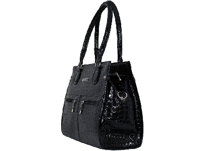 Κυρίες δερμάτινη τσάντα κλασικό δερμάτινο μαύρο διπλωμάτων ευρεσιτεχνίας μοντέλο-που παράγονται στη Βουλγαρία