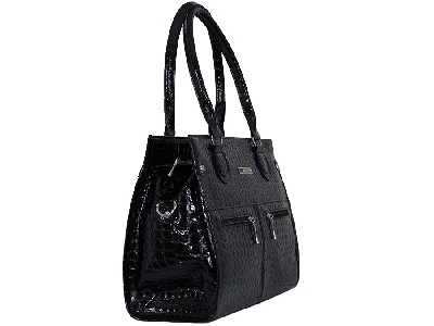 Дамска кожена чанта черен класически лачен модел- произведено в България