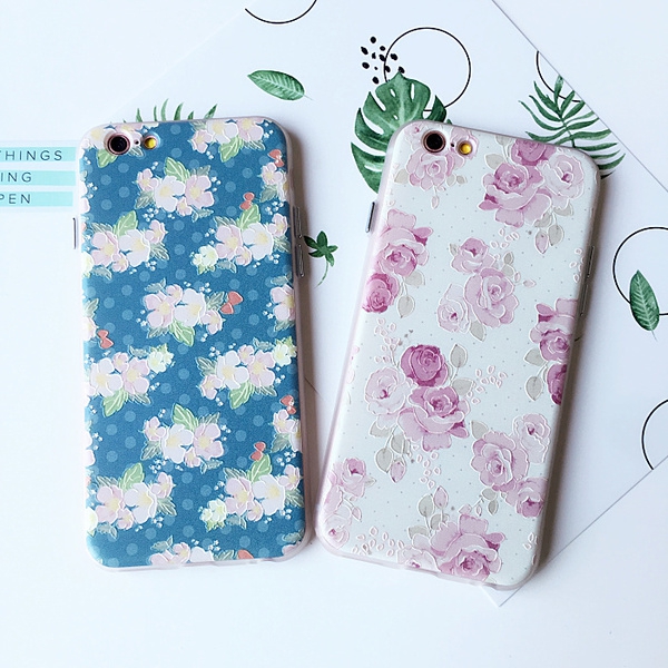 Дамски телефонни кейсове за iPhone 6/6s и iPhone 6p/6sp в бял и син модел с цветя