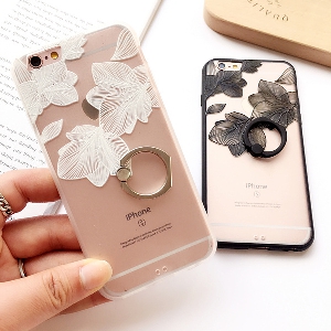 Γυναικείο Θήκη για το iPhone  με δαχτυλίδι και floral μοτίβα σε μαύρο και άσπρο
