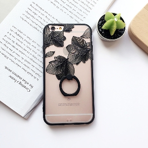 Γυναικείο Θήκη για το iPhone  με δαχτυλίδι και floral μοτίβα σε μαύρο και άσπρο