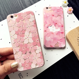 Κυρίες τηλέφωνο σιλικόνης πλάτες για το iPhone 6 / 6s και iPhone 6P / 6sp με λουλούδια ή το γατάκι σε ροζ χρώμα μοντέλα-2