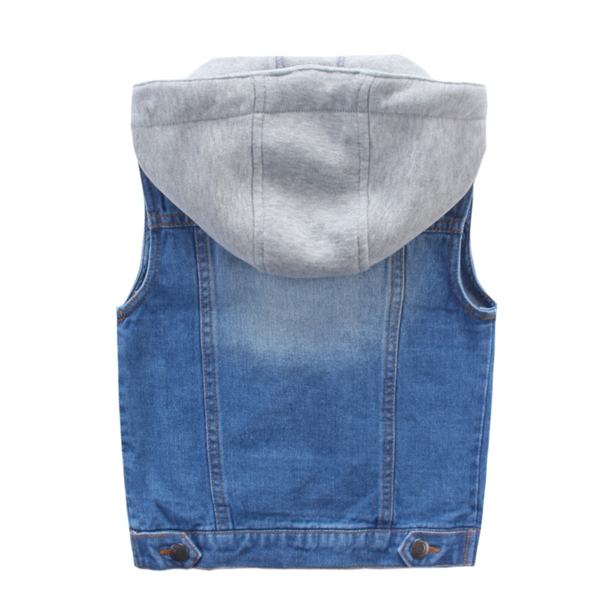 Детски дънков есенен и пролетен елек с качулка за момчета размери за малки и големи деца