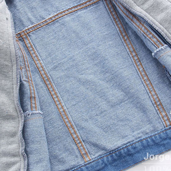 Детски дънков есенен и пролетен елек с качулка за момчета размери за малки и големи деца