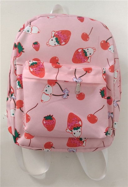 Ученическа раница с мека повърхност за момичета - черна, бяла и розова с ягодки - височина:40 см, дължина 30 см