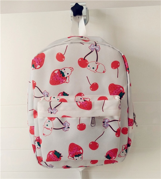Ученическа раница с мека повърхност за момичета - черна, бяла и розова с ягодки - височина:40 см, дължина 30 см