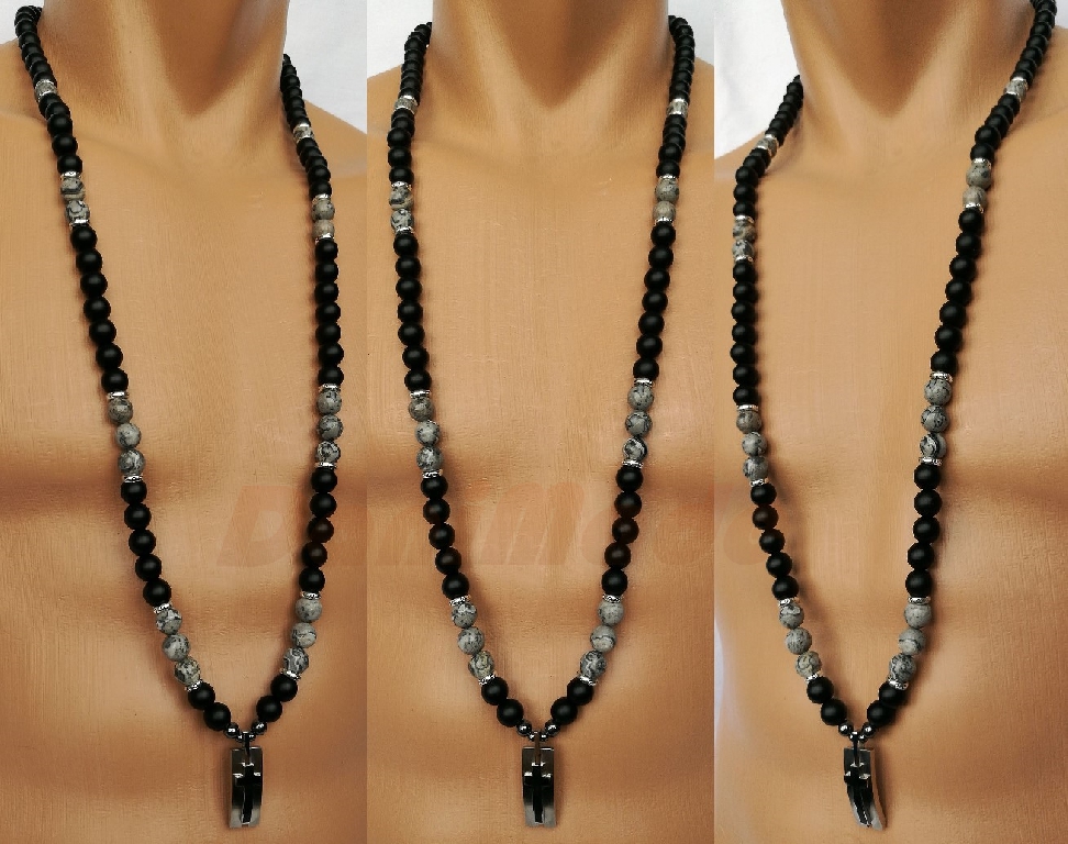 Мъжки гердан от естествени камъни Оникс и Яспис - DM-1030