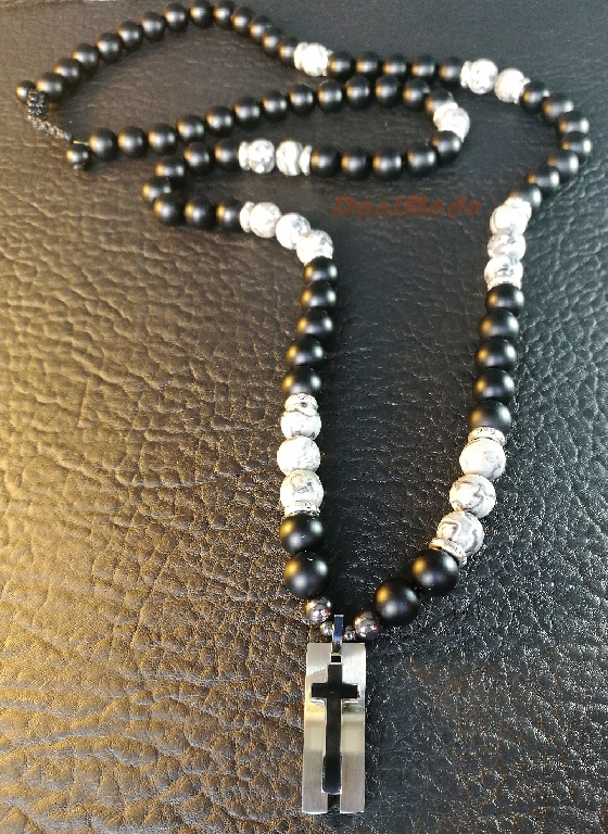 Мъжки гердан от естествени камъни Оникс и Яспис - DM-1030