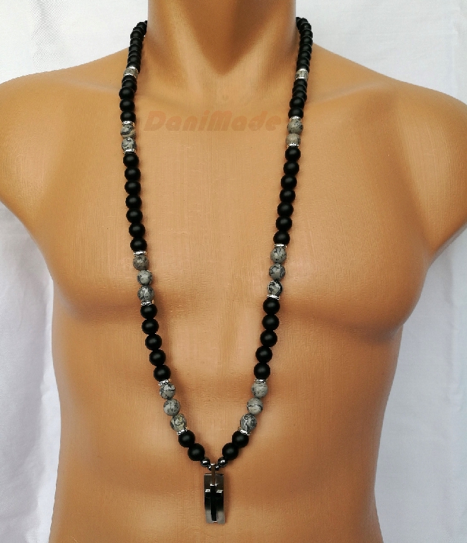 Мъжки гердан от естествени камъни Оникс и Яспис - DM-1030